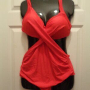 Woman's Red Wrap One Piece Swimsuit Bathing Suit Swim Wear XL